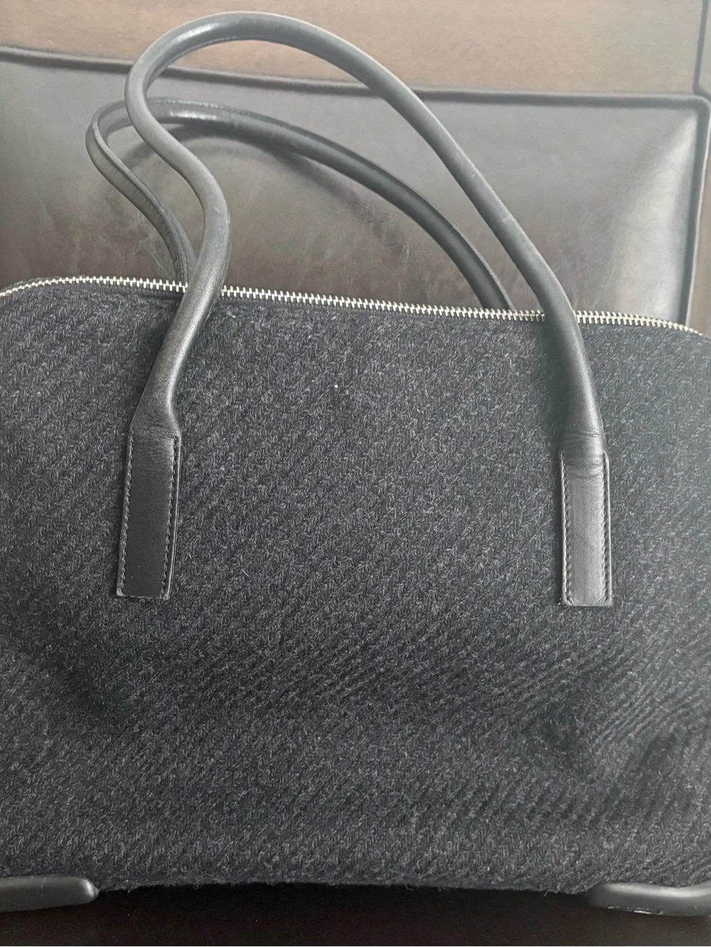 Prada Vintage Classic Women's Black Wool Satchel with Leather Trim, lock and key